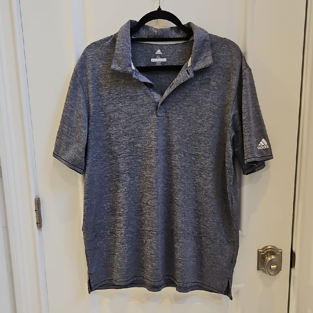 NWOT Adidas Men's Blue Gray Heathered  Polo Golf‎  Shirt